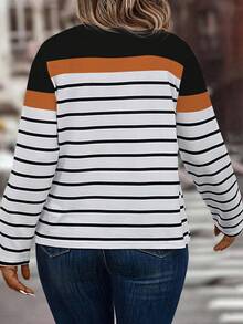 EMERY ROSE Women's Casual Colorblock Striped Print Plus Size T-Shirt, Autumn/Winter - Multicolor - View 2