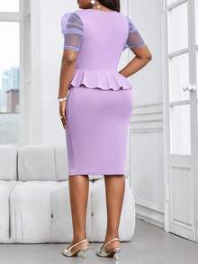 SHEIN Lady 紫色V领蕾丝短袖女上衣女裙针织女两件套服装2025秋季服装大码套装节日服装女装情人节服装女装夏装女装 - 紫色 - 查看 2
