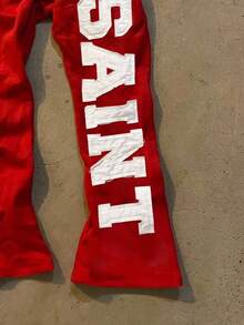 INAWLY Women's Elastic Waist Cross & Letter Applique Casual Pants, Fashion & Versatile - Grey - View 3