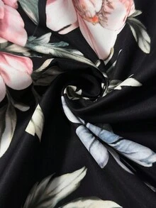 Florisole Vestido con botones y dobladillo plisado con estampado floral vintage, estilo campestre, adecuado para maestras, manga larga, otoño - Negro - Ver 6