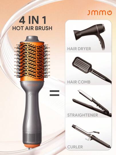 JMMO HAIR One-Step Volumizing Hot Air Brush, Hot Comb, Blow Dryer Brush, Easy Salon-Style, 4 IN 1 Hair Dryer And Styler Volumizer For Drying Straightening Curling Volumizing Hair, Built-In Care For Shiny Hair, Quick Blow Dry, 3 Adjustable Temp, No Tugs, No Tangles & No Snags Curling Brush, Electric Brush For Style All Lengths & Textures, Suitable For Fashion Women Makeup Cosmetic Party Beach Travel Camping Outdoors