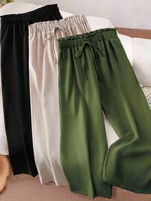 EMERY ROSE 3pcs/Set Plus Size Women's Long Waist Cinching Pants, Suitable For Leisure, Outings, Home, And Commuting - Multicolor - View 3