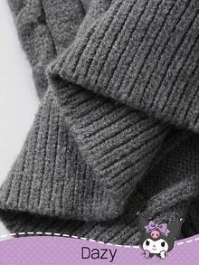 DAZY HELLO KITTY AND FRIENDS | SHEIN 少女卡通刺绣麻花针织圆领毛衣 - 灰色 - 查看 7