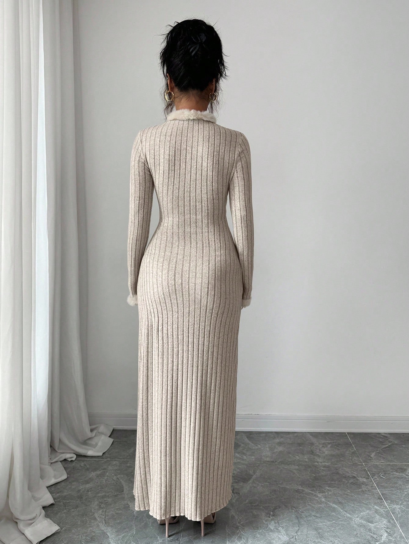 فستان صلب اللون مناسب للنساء، أنيق وأنيق للارتداء...