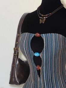 SHEIN ICON Robe mini crochetée de festival, bandeau, tenue de plage hippie bohème, découpée, d'été, pour club de plage, crop top sans bretelles, tricotée, tenue de vacances et de villégiature - Multicolore - Voir 1