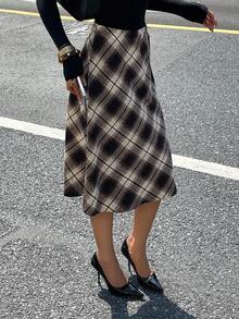 Livesso 女士格子裙秋季 - 卡其色 - 查看 6