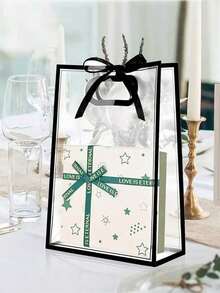 1/5/10个装透明礼品袋，简约镂空提手设计PVC礼品包装袋，适用于派对 - 白色 - 查看 7