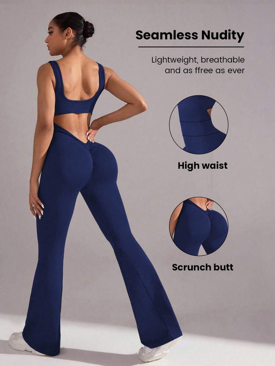 Easithlete 女式深 V 后背无缝瑜伽连体裤，高级时尚运动休闲全套连体裤，高级时尚运动休闲健身女装