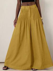 Aveloria Modichic Elegant & Sophisticated Pleated Relaxed Wide Leg Women Pants, Comfortable For Vacation - Yellow - View 5