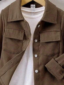 Sparklyn 2件套纯色男童休闲衬衫和裤子套装 - 棕色 - 查看 6