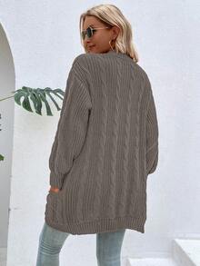 EMERY ROSE Áo khoác cardigan dệt kim dáng rộng, hở vai, tay dài, dành cho nữ, mùa thu/đông - Xám - Xem 2