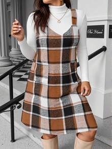 Calvaya Vestido casual xadrez plus size para outono e inverno - Multicolorido - Ver 1