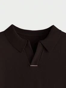 AKNOTIC Business Casual 男士休闲日常通勤简约纯色 V 领针织毛衣 - 咖啡棕 - 查看 3