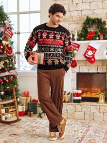 Manfinity VCAY Men's Crew Neck Long Sleeve Christmas Element Pattern Sweater, New Year Glamour - Black - View 6