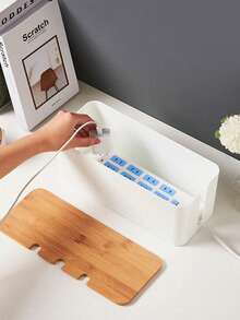 Large Cable Management Box – Wooden Style Cord Organizer And Cover For TV Wires, Computer, USB Hub And Under Desk Power Strip – ABS Material