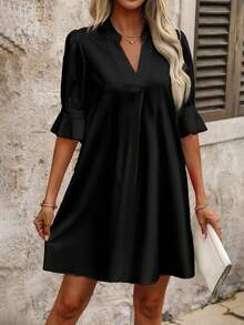 SHEIN Clasi 优雅的法式黑色度假风格通勤大码女式短裙，适合夏季 - 黑色 - 查看 5