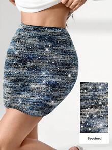Modelyn Sequin & Fuzzy Striped Bodycon Mini Skirt For Women - Multicolor - View 1