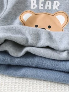 Cozy Pixies 4 Peças Conjunto de Moletom com Capuz e Calça de Cintura Elástica com Estampa de Urso Cartoon para Bebê Menino, Tecido Macio e Forro Térmico - Azul - Visão 4