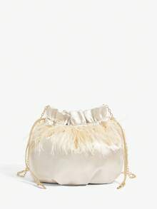 SHEIN BAE Túi xách dạ hội lông vũ màu mơ sang trọng thời trang dành cho nữ - Màu be - Xem 1