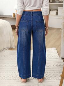 EMERY ROSE 女式口袋喇叭休闲宽松牛仔裤 - 藍色 - 查看 9