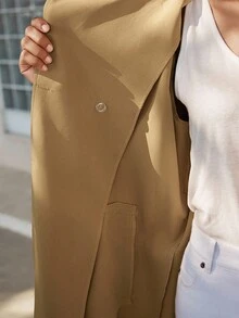 Lumivelle 女士时尚英伦风格撞色领扣长款风衣 - 卡其色 - 查看 8