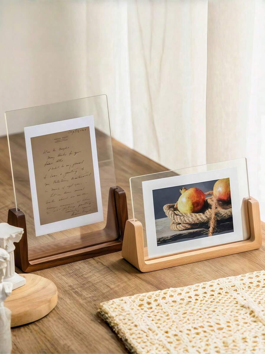 SURELIFE 1pc 6/7/8Inch Acrylic & Solid Walnut Wood Photo Frame Sign Holder Wood Base Table Menu Display Stand - Versatile Horizontal Or Vertical Display, Perfect For Home Decor & Gifts Deotative - Multicolor - View 1