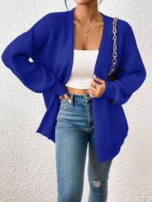 EMERY ROSE Women's Casual Solid Color Drop Shoulder Long Sleeve Cardigan - Royal Blue - View 5
