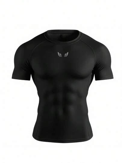 Manfinity Sport PWRUP Herr Vingmönster Raglan Kortärmad Daglig Fitness Sport T-shirt Träningskläder Löpar-T-shirts och Linnen Träningstoppar Gymtopp Kompressionströja Andningsbar T-shirt Åtsittande Rund Halsringning