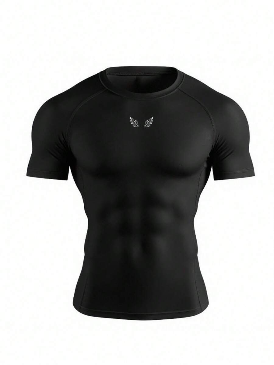 Manfinity Sport PWRUP Men's Wing Print Raglan Short Sleeve Daily Fitness Sports T-Shirt Workout Clothes Running Tees & Tanks Workout Tops Gym Top Compression Shirt Breathable Fitted Shirt Crew Neck