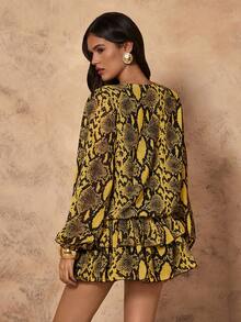 Chiquease Fashionable Sexy Snake Skin Print Ruffle Hem Mini Dress - Multicolor - View 2