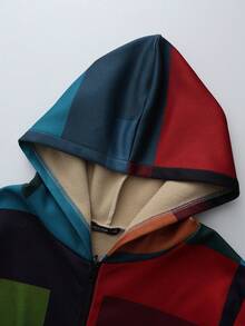 Linhara Giacca lunga con cappuccio in pile composito a quadri colorati digitali per taglie forti da donna - Multicolore - Visualizzare 6