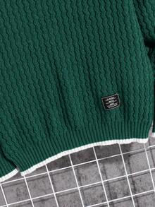 SHEIN Áo len dệt kim Jacquard họa tiết khối màu dành cho bé trai tuổi teen, thích hợp cho mùa đông, du lịch và đi học - Màu xanh lá cây đậm - Xem 5