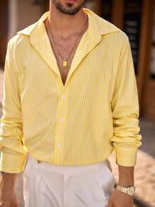 HIMLAND Camicia casual da uomo a righe verticali, vestibilità regular, autunno