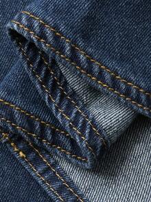 DAZY 西部牛仔风格做旧洗水高领长袖拉链宽松夹克和不对称下摆短裙休闲街头装，秋冬 - 藍色 - 查看 7