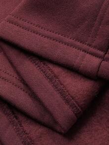 Dazy Plus 两件套加大码休闲运动卫衣和半身裙，撞色拼接，宽松版型，保暖内衬，适合圣诞节和新年穿着，秋冬季保暖两件套 - 酒紅色 - 查看 4