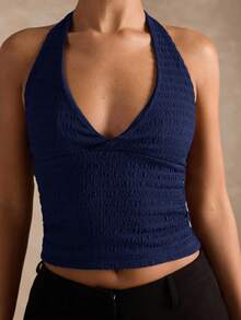 SHEIN BAE Women's Sexy Solid Color Backless Halter Top, Summer