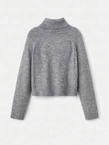 lacRébo Loose Fit Boxy Knit Turtle Neck Jumper Spring Women Clothes Spring Outfits Spring Women Clothes Spring Summer Going Out Outfits - Grey - View 8