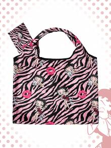 Betty Boop | ROMWE Large Capacity Foldable Tote Bag With Coin Pouch, Portable Shopping Bag - Rose purple - View 2
