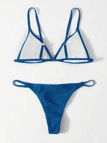 Swim Basics Summer Beach Triangle Thong Bikini Set - Royal Blue - View 2