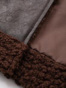 DAZY 女士翻领大口袋人造毛皮内衬常规款夹克，秋冬季女士皮夹克外套 - 咖啡棕 - 查看 6