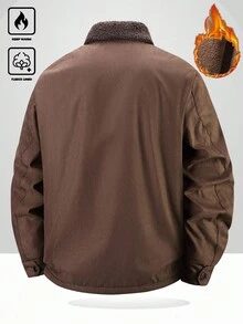 Manfinity Homme 男士加大码秋冬拉链翻领长袖天鹅绒户外防风夹克，棕色、黑色和多色拼接设计，麂皮拼接商务风，撞色口袋设计，天鹅绒内衬，适合日常休闲穿着、周末旅行、户外活动、旅游和轻松的工作环境，是送给男友或丈夫的理想礼物。保暖内衬夹克。 - 咖啡棕 - 查看 2