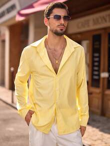 HIMLAND Camicia casual da uomo a righe verticali, vestibilità regular, autunno