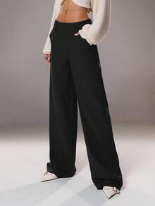 TRNVIE 女士简约优雅通勤高端百搭裤 - 黑色 - 查看 3