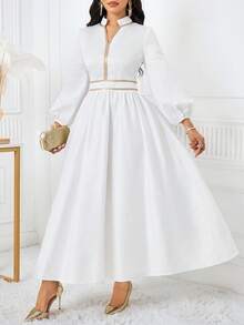 SHEIN Lady 新款缎面白色连衣裙，适合晚宴、婚礼新娘穿着 - 白色 - 查看 7