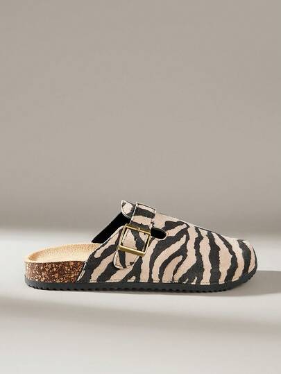 Solecia Women's Thick Sole Criss-Cross Strap Retro Buckle Zebra Print Sandals, Casual Holiday Vacation Style For Christmas