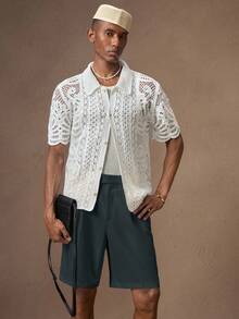 AKNOTIC Men's White Woven Casual Elastic Waist Straight Leg Shorts, Suitable For Summer, Vacation, Daily Wear, Party, Couple Matching, Father's Day Gift