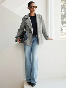 Lumivelle 秋冬时尚通勤双排扣大衣 - 藏蓝色 - 查看 3