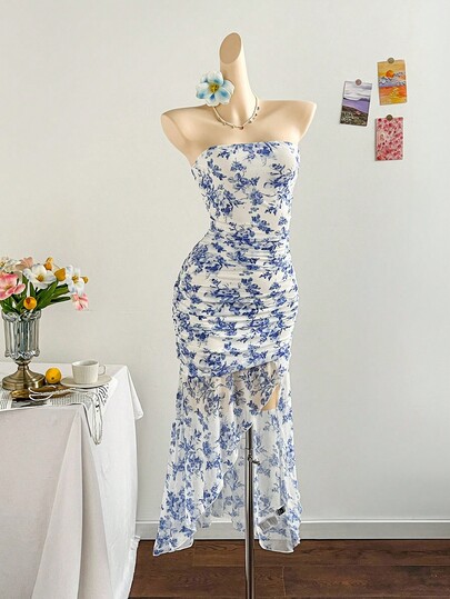 Soleia Vacation Pleated Low Waist Asymmetrical Hem Dress, Light Yellow