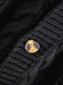 SHEIN CURVE+ Plus-Size Black Knitted Women's Sweater Cardigan, Suitable For Autumn And Winter Sweater Cardigan/Autumn /Winter, For Woman