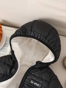 SHEIN Playful Pals Baby Boy Autumn&Winter Coat Casual Style Thicker And Warmer Jacket Winter Baby Jacket Toddler Winter Coat Fall - Black and White - View 4